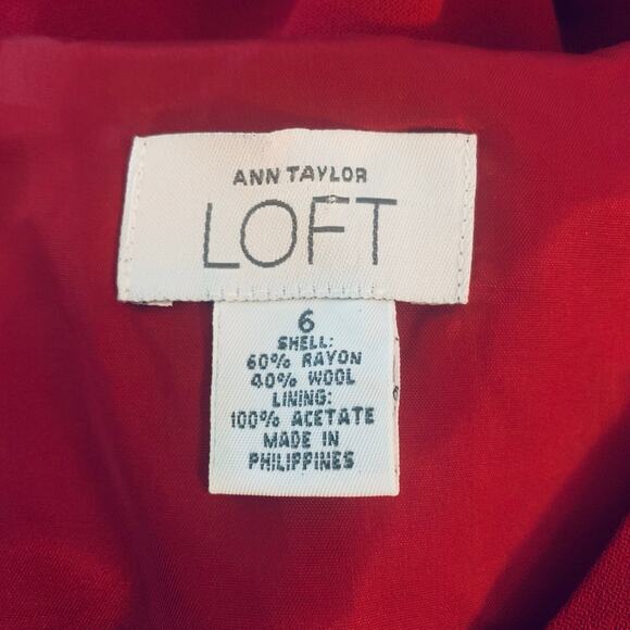 Ann Taylor LOFT Size 6 Wool Midi Dress Red V-Neck Sleeveless Holiday - Picture 8 of 8